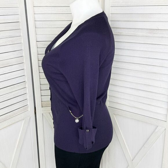 Peck & Peck Collection V Neck Chain Detail Cardigan Sweater Purple XL Button - Picture 2 of 11